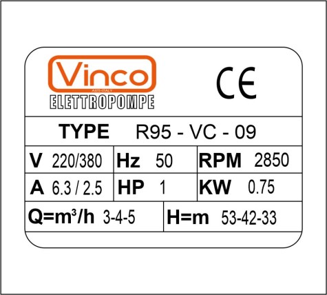 BOMBA SUMERGIBLE 4" VC09 1HP VINCO